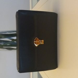 Black leather box style shoulder bag /clutch